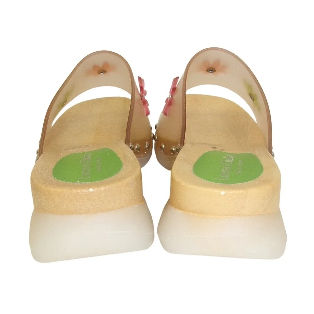 Lorenzo Chelini Italy Floral Translucent Wooden Wedge Slide Sandals NOS 7 - Picture 4 of 5